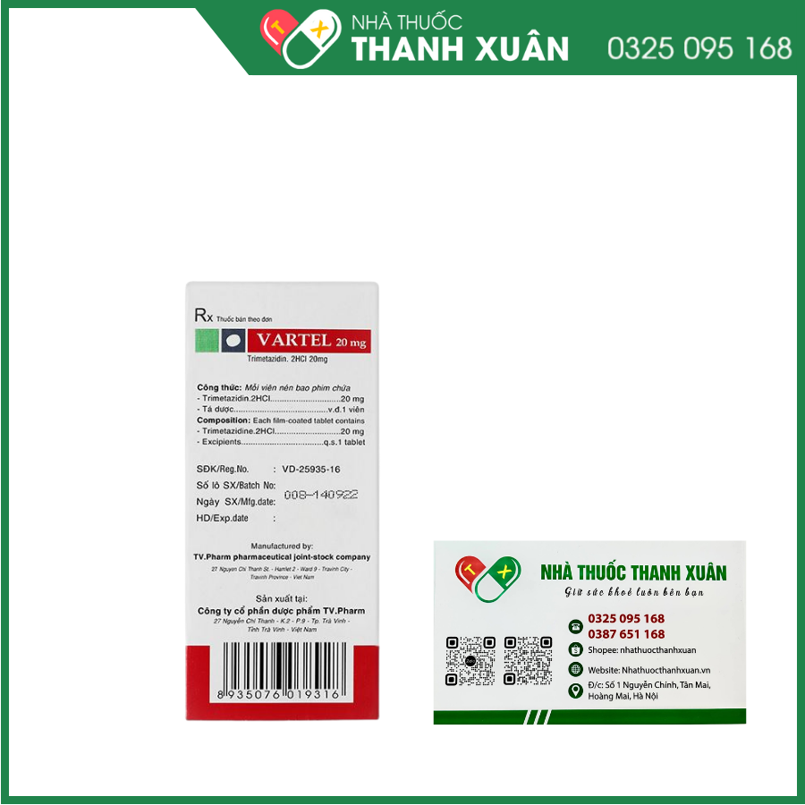 Vartel 20mg - Phòng tránh các cơn đau thắt ngực, tổn thương mạch máu